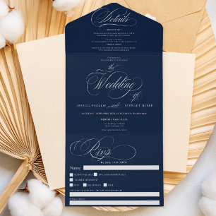 Marinho de casamento azul com guião elegante prata