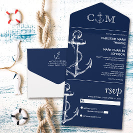 Marinho de Casamento de Âncora Náutica Azul