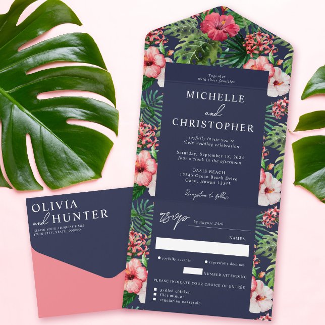 Marinho de Casamento Moderno de Hibiscus Tropical  (Criador carregado)