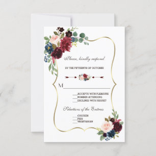 Marinho de Chic Merlot Blue Floral Weding RSVP