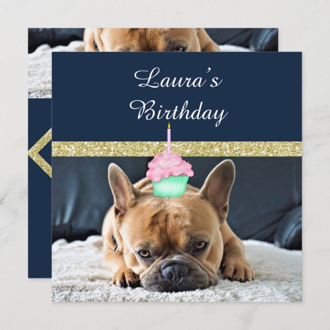 Marinho de Convite de aniversário para Bulldog Fra (Frente/Verso)