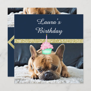 Marinho de Convite de aniversário para Bulldog Fra