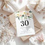 Marinho de cor d'água do aniversário de 30 anos de<br><div class="desc">Pêssego aquarela floral trinta convites de festas de aniversários. Lindo e elegante tema de festa moderna.</div>