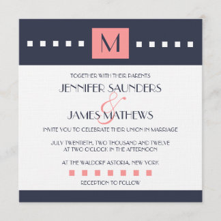 Marinho de Coral Blue Monograma Convites de Casame