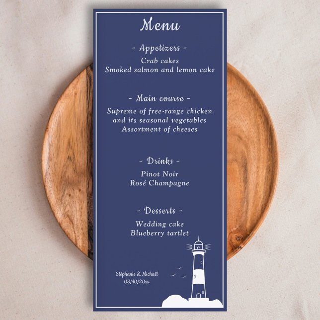 Marinho de farol - Menu Casamento Azul (Lighthouse Navy Blue Wedding Menu)
