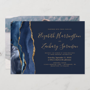 Marinho de Foto Convite de Casamento de Agate Dour