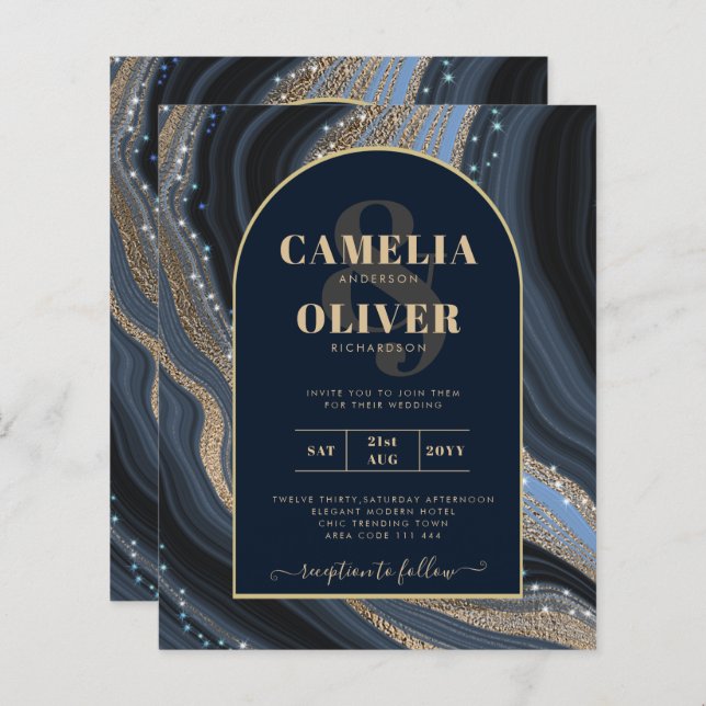 Marinho de LeahG Blue Dourado Agate STARRY NIGHT (Frente/Verso)