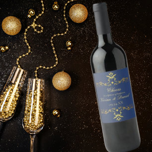 Marinho de luxo - Etiqueta de Vinho Azul e Dourada