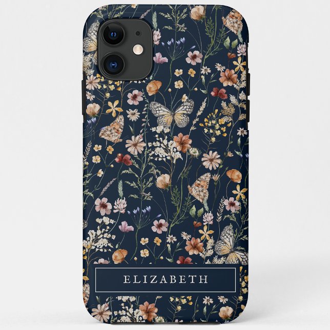 Marinho de Monograma capas de iphone Floral Azul (Boho Monogram Navy Blue Floral iPhone Case by Painted Paperie
)