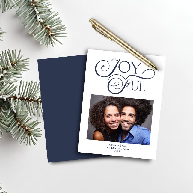 Marinho de Orçamento Azul Natal Feliz Foto de Nata (Budget Navy Blue Christmas Joyful Christmas Photo Card)