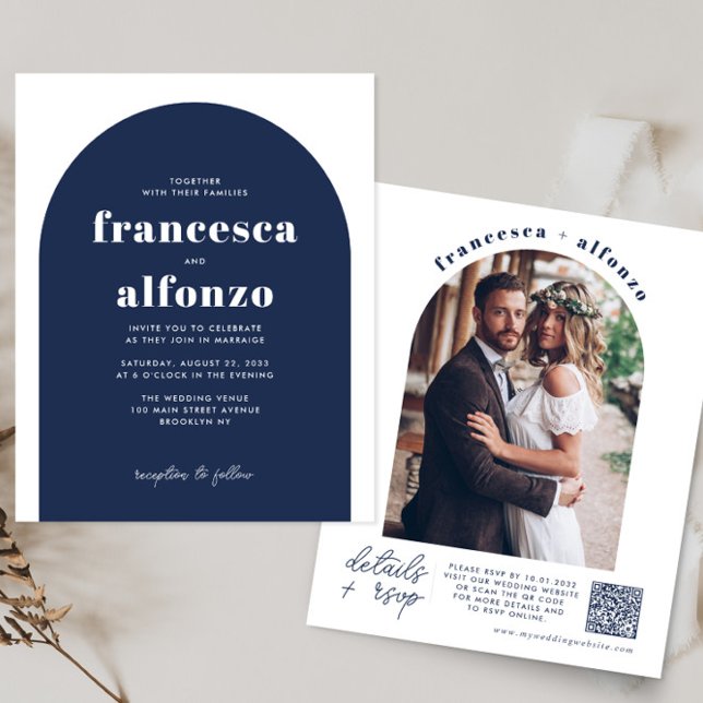 Marinho de Orçamento Azul RSVP Código QR Casamento (Criador carregado)