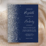 Marinho de Orçamento Blue Silver Glitter Invitatio<br><div class="desc">A borda esquerda deste elegante convite de casamento moderno apresenta uma borda falsa de prata. O texto personalizável combina a escrita manual de cinzas prateadas pálidas,  fontes copperplate e itálico em um fundo azul marinho. O verso apresenta um design marinho azul e prateado correspondente.</div>
