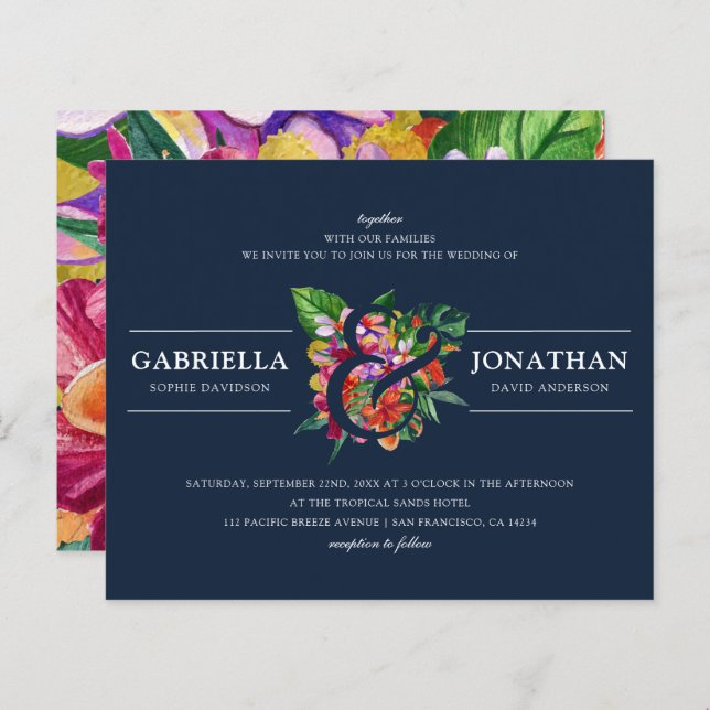 Marinho de Orçamento Casamento Moderno de Buquês T (Frente/Verso)