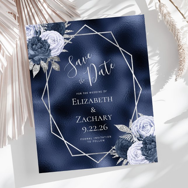 Marinho de orçamento Dusty Blue Silver Floral Salv (Criador carregado)