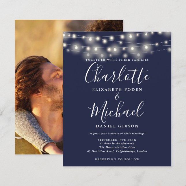 Marinho de Orçamento Luz Azul Foto Convite de Casa (Frente/Verso)