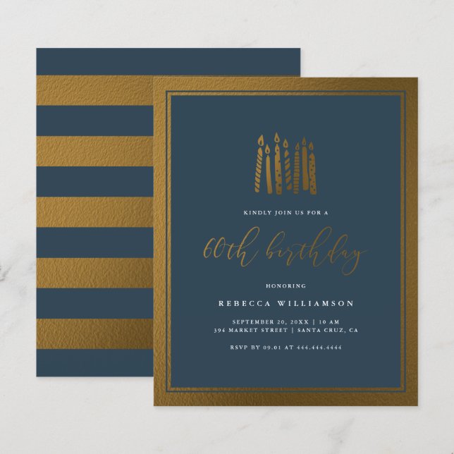 Marinho de Orçamento Velas Azul e Douradas 60º Ani (Frente/Verso)