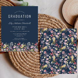 Marinho de Padrão de Flor Selvagem de Orçamento Pa