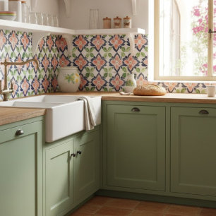 Marinho de Padrão Floral de Aquarela Verde