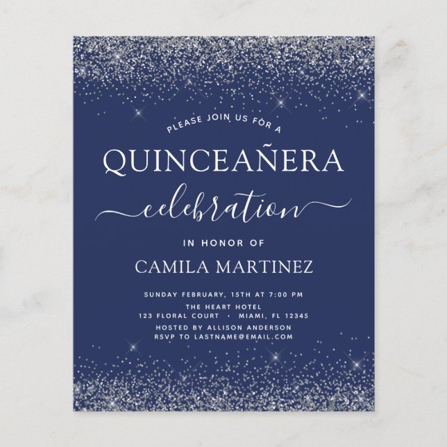 Marinho de Quinceanera Blue Silver Glitter (Frente)