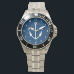 Marinho de relógio de âncora azul-barco | monogram<br><div class="desc">Marinho de relógio de âncora azul-barco | monograma de navegação e placa numerada. Legal ideia de presente de barco náutico para homens. Design do tema esporte marítimo. Excelente de Natal ou presente de aniversário para marinheiro,  capitão,  capitão de navio,  pescador,  pai,  marido,  tio,  avô,  etc. As âncoras pesam!</div>