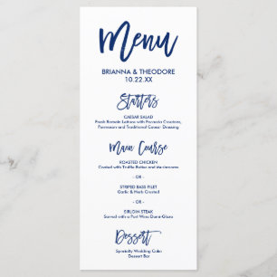 Marinho do Menu Casamento com Letra Chic Mão Azul
