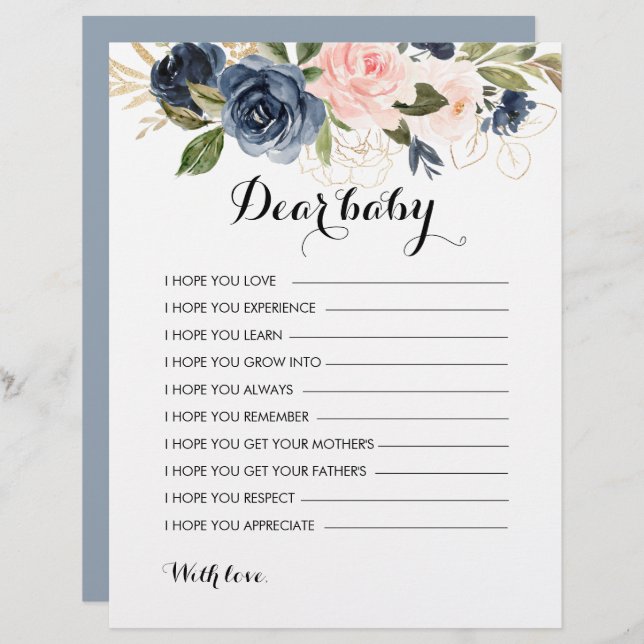 Marinho Dourado Azul Cor-de-rosa Desejos Florais p (Frente/Verso)