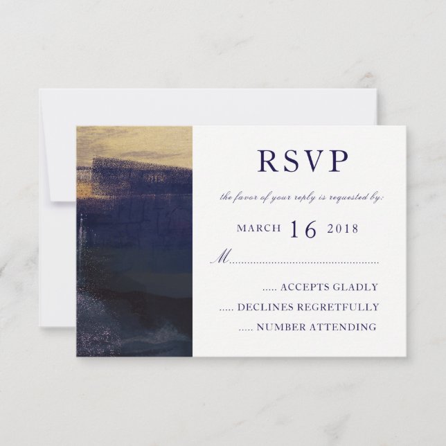Marinho e Dourada Watercolor Wash Modern RSVP (Frente)