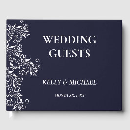 Marinho e Livro de Convidado Elegante Branco