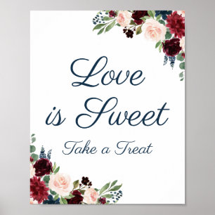 Marinho e Marsala Floral Love é doce Sinal Poster
