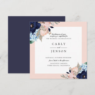 Marinho Elegante + Convite De Casamento Floral Blu