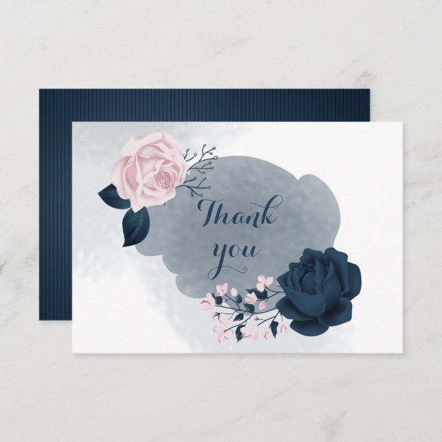 marinho elegante e cartões de agradecimentos flora (Frente/Verso)