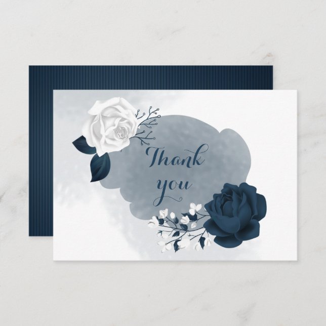 marinho elegante e cartões de agradecimentos flora (Frente/Verso)