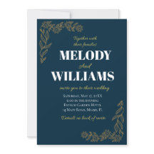 Marinho Elegante e Convite para Casamento Dourado