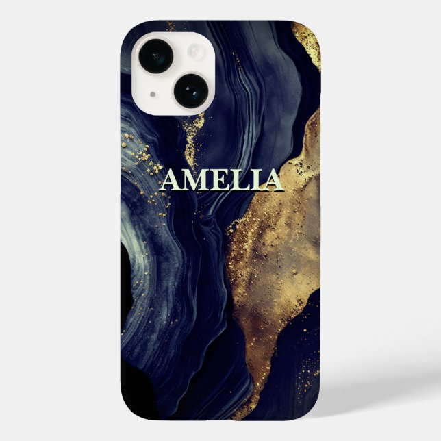 Marinho elegante, mármore-art, dourado falso (Verso)