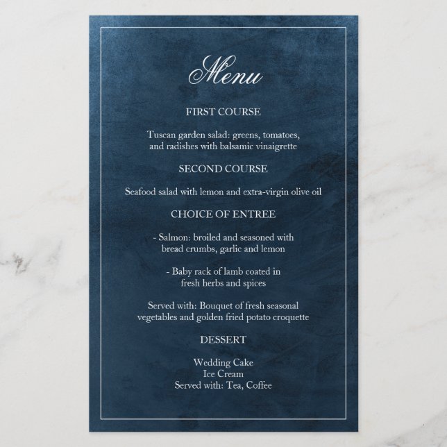 Marinho Elegante Menu Casamento Monograma de Aquar (Frente)