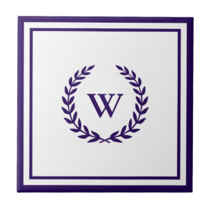 Marinho Elegante Monograma Azulejo Azul Branco Cer