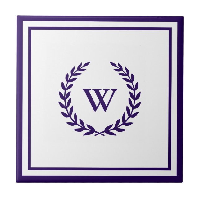 Marinho Elegante Monograma Azulejo Azul Branco Cer (Frente)