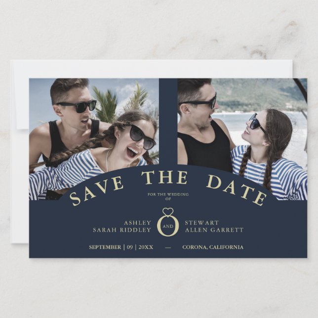 Marinho Elegante Rosa 2 Fotos Casamento Chic (Frente)