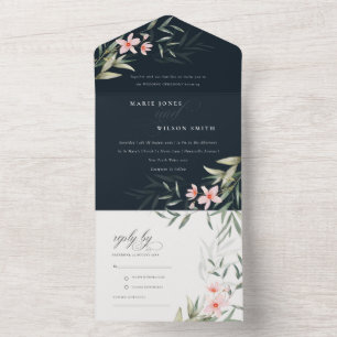 Marinho Escuro Clássico Blush Greenery Casamento F
