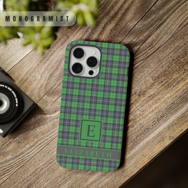 Marinho Escuro Personalizável Verde Azul (Customizable Dark Navy Blue Green Checkered iPhone Case)