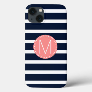 Marinho - Faixa Azul e Branca com Monograma Coral