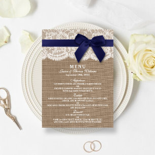 Marinho Fita No Burlap & Lace Wedch Menu