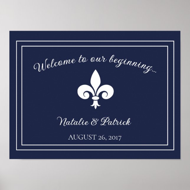 Marinho Fleur de Lis Wedding Poster (Frente)