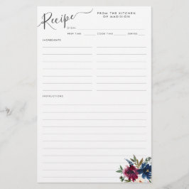 Marinho Floral Azul Borgonha Vermelha Cartão de Re