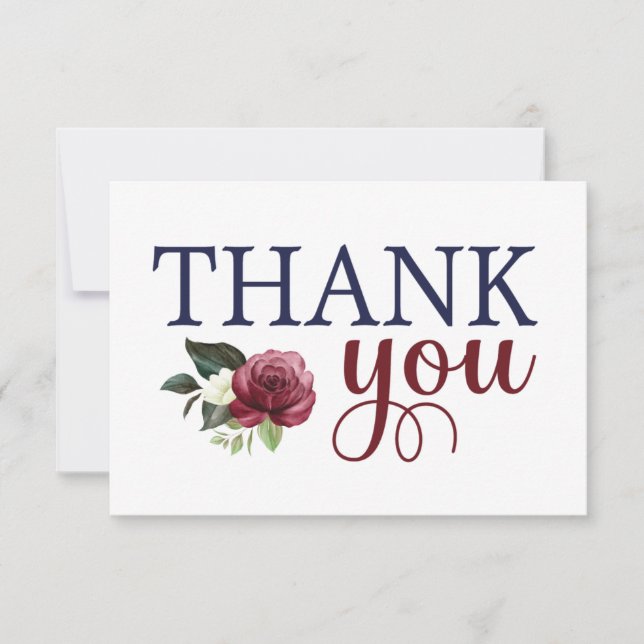 Marinho Floral de Aquarela e Cartões de agradecime (Frente)