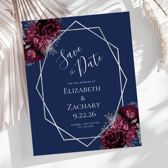 Marinho Floral de Bordo do Orçamento Guardar Data (Criador carregado)