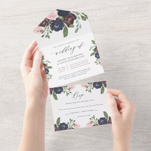 Marinho Floral Elegante Azul e ameixa Casamento
