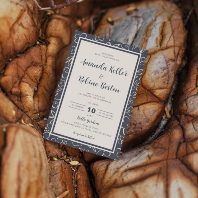 Marinho Floral Elegante Convite Minimalista Para C (Criador carregado)