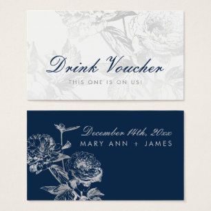 Marinho Floral Moderno de Voucher de Casamento