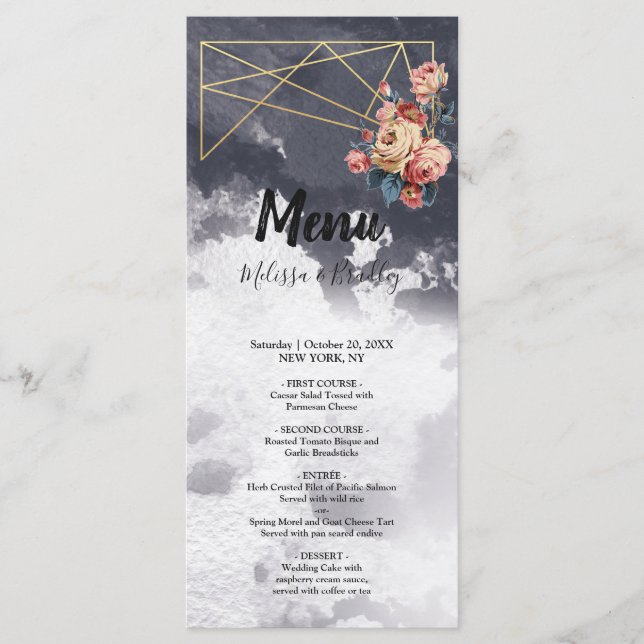 Marinho GEOMETRIC WATERCOLOR Menu de Casamento (Frente)